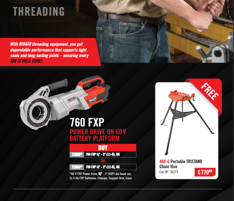 RIDGID 760 FXP sriegimo komplektas – dovana TRISTAND spaustuvas