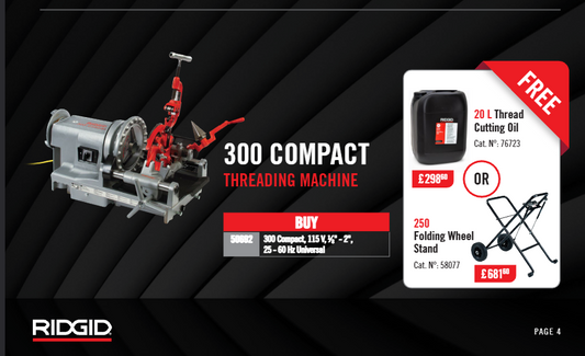 RIDGID 300 Compact sriegimo staklės – dovana 20L sriegimo alyvos