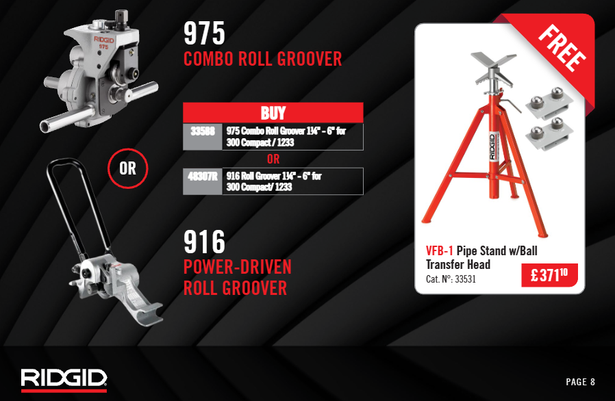 RIDGID 916 elektrinis roll groover – dovana VFB-1 vamzdžių stovas