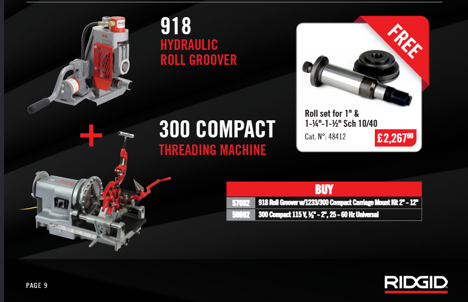 RIDGID 918 hidraulinis roll groover – dovana roll set